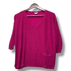 J. Jill Linen Blend V-Neck Pocket 3/4 Sleeve Knit Sweater Top Petite L‎